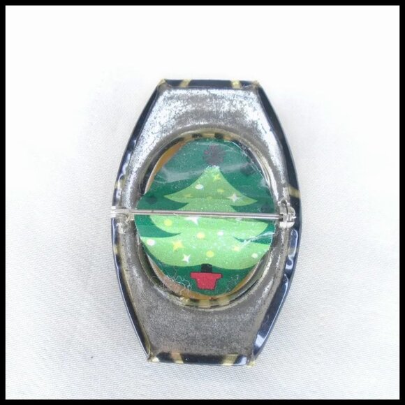 Art Deco Christmas &Winter Brooch, OOAK Holiday Pin Made with Vintage - Picture 6 of 14